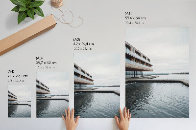 Foto su tela Edificio moderno in riva all'acqua, minimalismo, legno, vetro