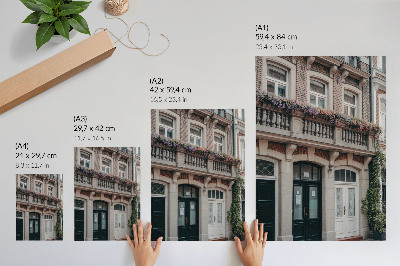 Poster Fiori sul balcone, facciata in mattoni, stile classico