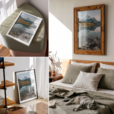 Poster Montagne, lago, alberi, riflesso, pace, natura