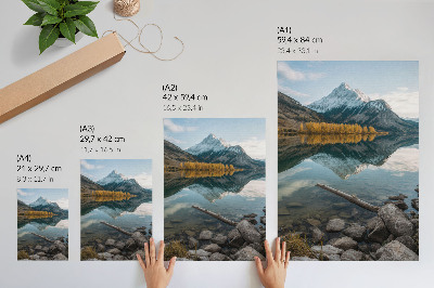 Poster Montagne, lago, alberi, riflesso, pace, natura