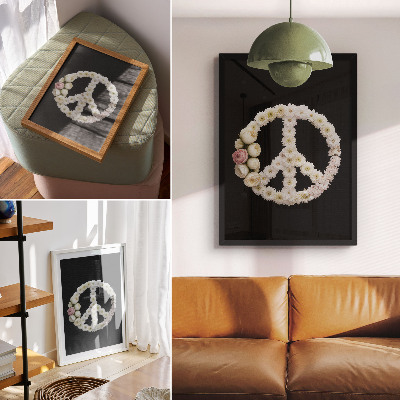 Poster Fiori a forma di simbolo della pace su sfondo nero