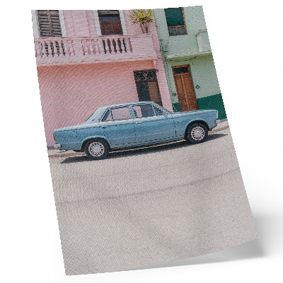 Foto su tela Auto d'epoca, edifici color pastello, fascino retrò