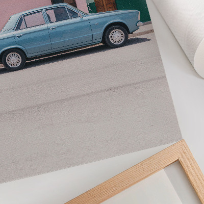 Foto su tela Auto d'epoca, edifici color pastello, fascino retrò