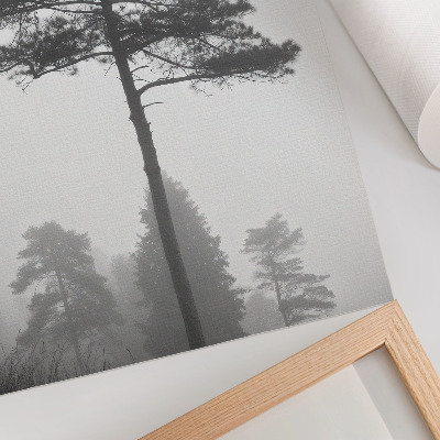Foto su tela Albero bianco e nero nella nebbia, silenzio unico