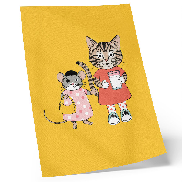 Foto su tela Set di colori con gatti e topi e personaggi delle fiabe