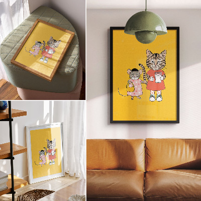 Foto su tela Set di colori con gatti e topi e personaggi delle fiabe