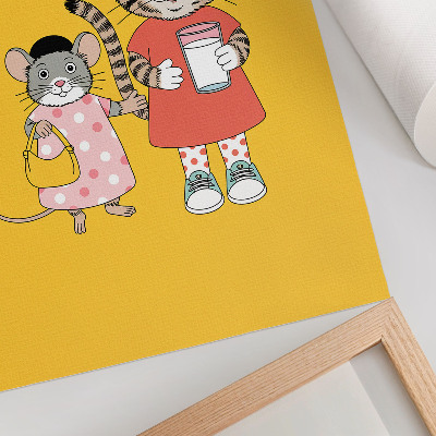 Foto su tela Set di colori con gatti e topi e personaggi delle fiabe