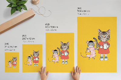 Foto su tela Set di colori con gatti e topi e personaggi delle fiabe