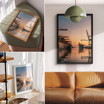 Poster Paesaggio portuale con navi portacontainer e gru