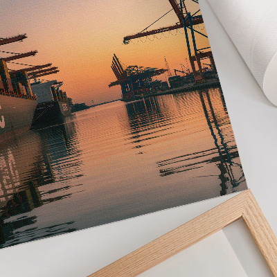 Poster Paesaggio portuale con navi portacontainer e gru
