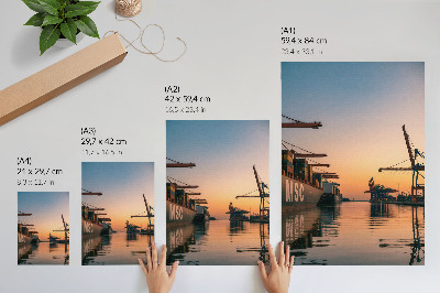 Poster Paesaggio portuale con navi portacontainer e gru
