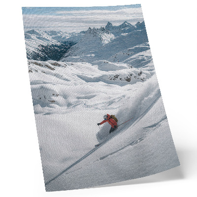 Poster Sciatore in azione, montagne bianche, cielo blu