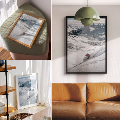 Poster Sciatore in azione, montagne bianche, cielo blu