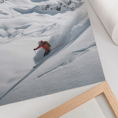 Poster Sciatore in azione, montagne bianche, cielo blu