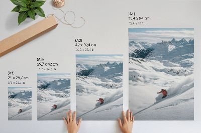 Poster Sciatore in azione, montagne bianche, cielo blu