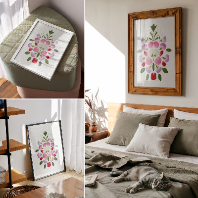 Stampa su tela Fiori e foglie simmetrici su uno sfondo chiaro