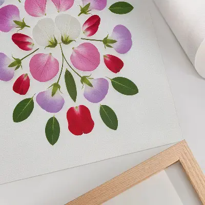 Stampa su tela fiori e foglie simmetrici su sfondo chiaro