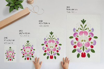 Stampa su tela Fiori e foglie simmetrici su uno sfondo chiaro