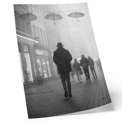 Poster Figura con cappello, nebbia, ombrelli, mistero