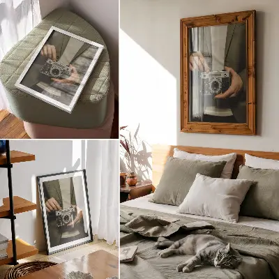 Stampa su tela con maniglie della fotocamera in elegante stile retrò