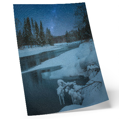 Poster Paesaggio invernale fiume alberi stelle