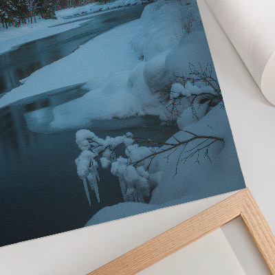 Poster Paesaggio invernale fiume alberi stelle
