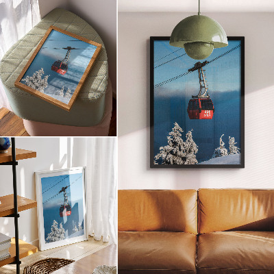 Foto su tela Paesaggio invernale, gondola rossa, alberi bianchi