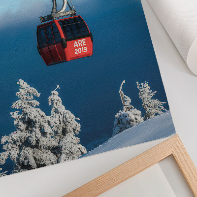 Foto su tela Paesaggio invernale, gondola rossa, alberi bianchi