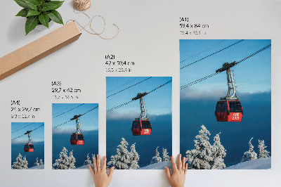 Foto su tela Paesaggio invernale, gondola rossa, alberi bianchi