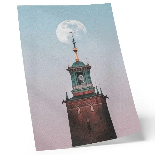Poster torre luna con sfondo pastello calma
