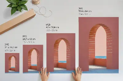Poster archi pastello sul mare con architettura minimalista