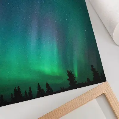 Foto su tela aurora boreale con cielo turchese e stelle scintillanti