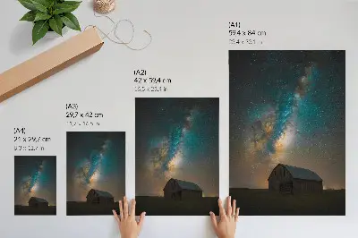 Stampa su tela cielo notturno con stelle e via Lattea sopra il fienile