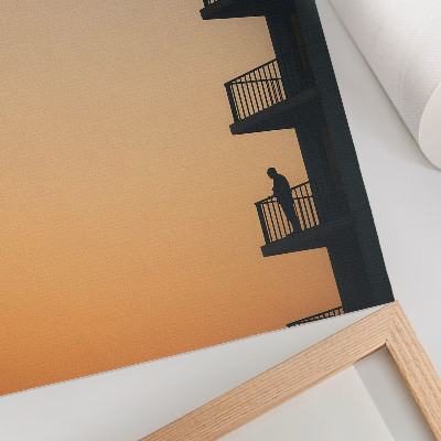 Foto su tela Tramonto, silhouette di un edificio, pace