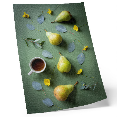 Foto su tela Sfondo verde, fiori di pere da tè e foglie