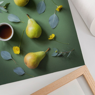 Foto su tela Sfondo verde, fiori di pere da tè e foglie