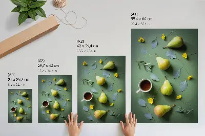 Foto su tela sfondo verde con fiori di pero e foglie