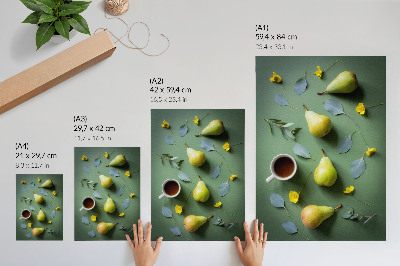 Foto su tela Sfondo verde, fiori di pere da tè e foglie