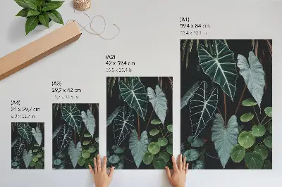 Poster foglie verdi su sfondo scuro in stile moderno