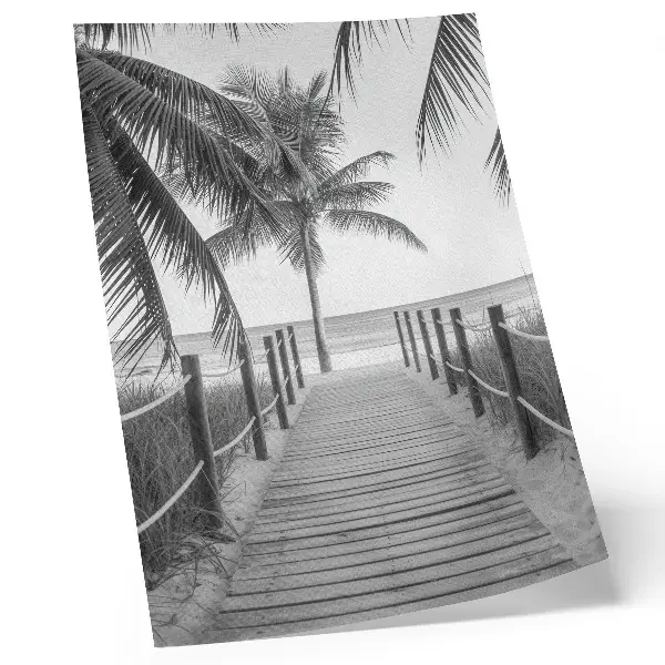 Foto su tela molo tropicale con palme, sabbia e orizzonte infinito