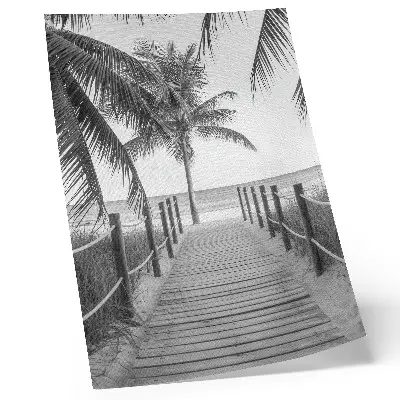Foto su tela molo tropicale con palme, sabbia e orizzonte infinito