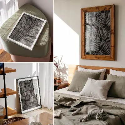 Stampa su tela felce sensuale in bianco e nero con simmetria ed eleganza