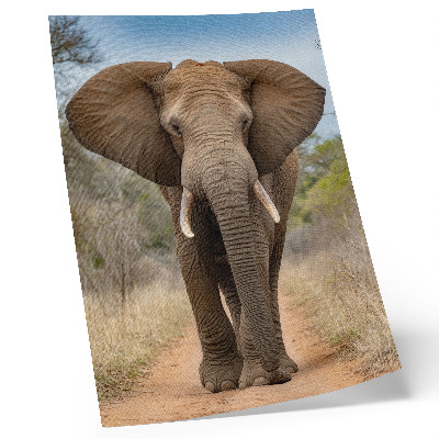 Stampa su tela Elefante su un sentiero in un paesaggio africano