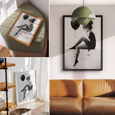 Foto su tela Figura sul bordo con un palloncino che riflette un'emozione