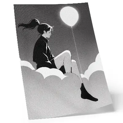 Poster figura minimalista su una nuvola con un palloncino