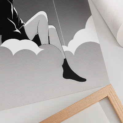 Poster Una figura su una nuvola con un palloncino in stile minimalista