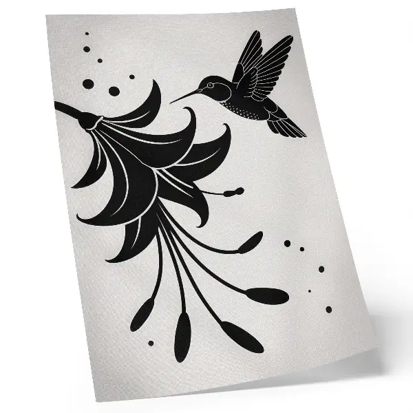 Stampa su tela colibrì e fiore a contrasto su sfondo bianco