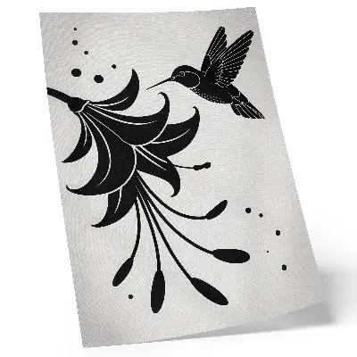 Stampa su tela colibrì e fiore a contrasto su sfondo bianco