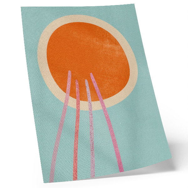 Poster Cerchio arancione su sfondo turchese con linee rosa