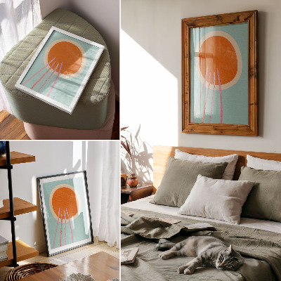 Poster Cerchio arancione su sfondo turchese con linee rosa